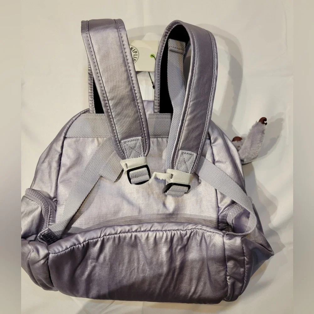 NWT Kipling MATTA Metallic Silver Backpack w/Keychain Gorpcore Indie Streetwear